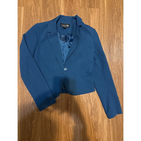 Forever 21 Jackets & Blazers - Forever 21 Wmns‎ Teal Blue Cropped Blazer Single Button Size L Office minimalist